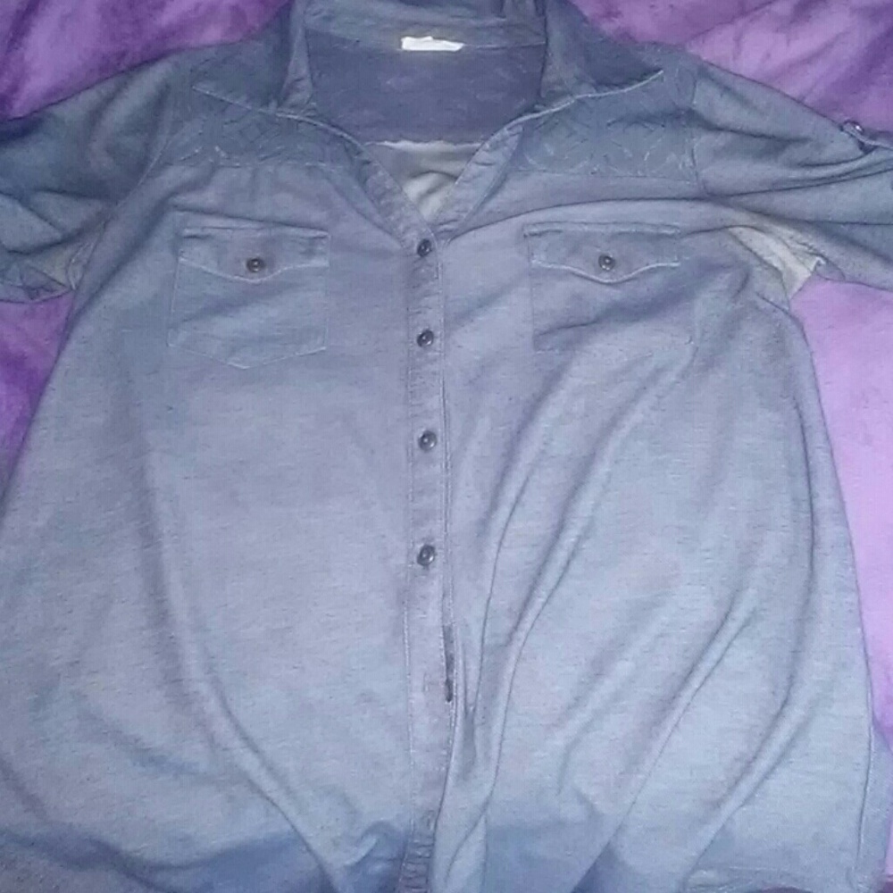 Button up light blue lace shirt